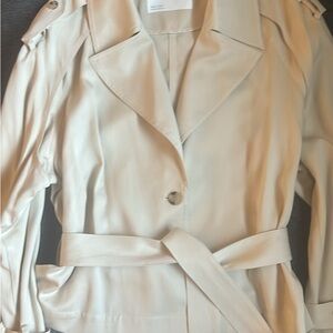 OAK + FORT Light Beige Short Belted Trench Coat